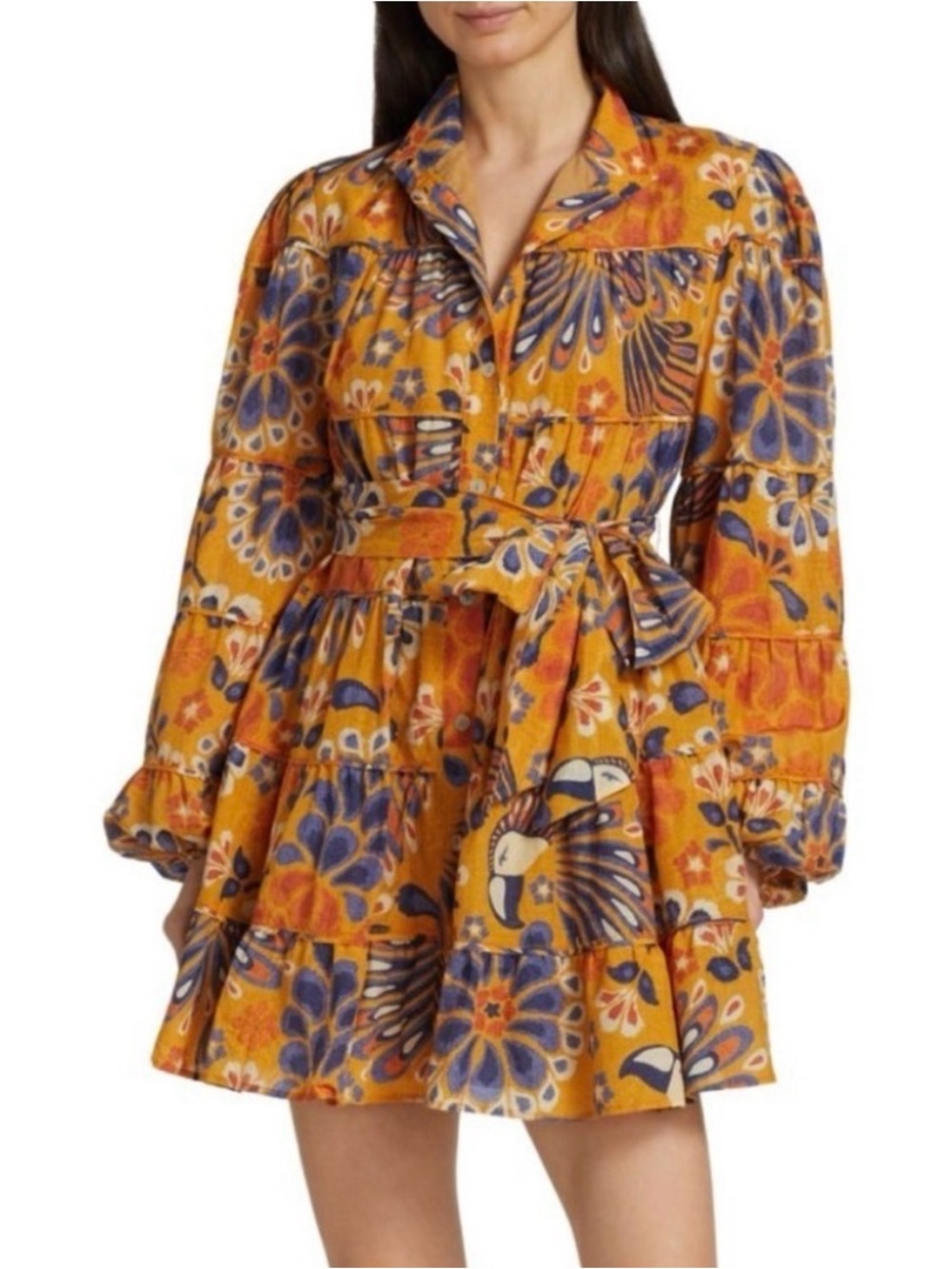 FARM Rio 💛 Pineapple Flower Mini Dress Yellow Large NWT